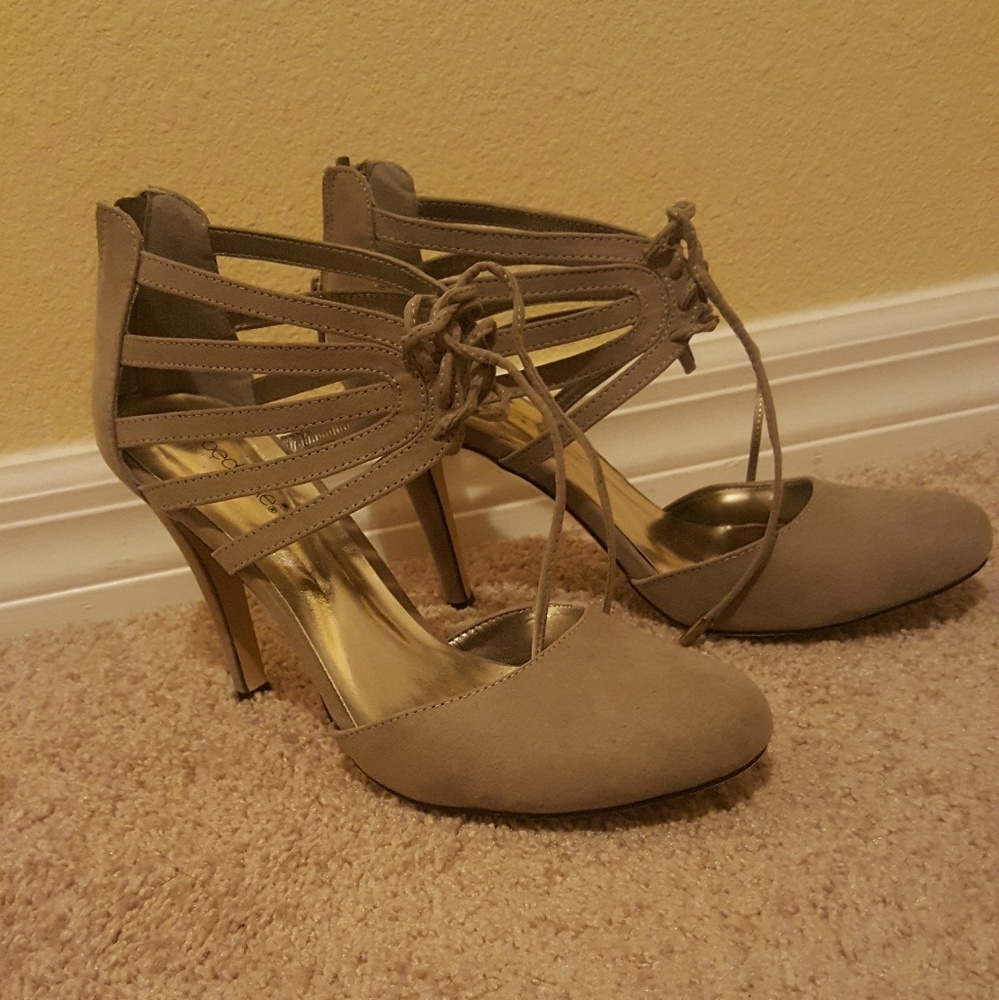 Taupe suede heels
